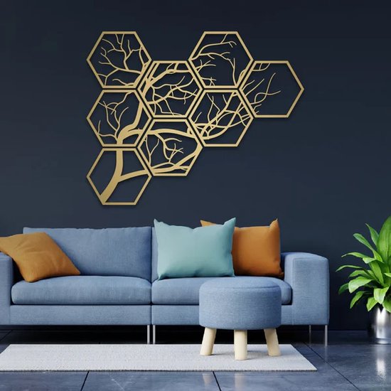 Décoration murale Arbre de vie doré – Œuvre 3D Handgemaakt 81 x 65 cm