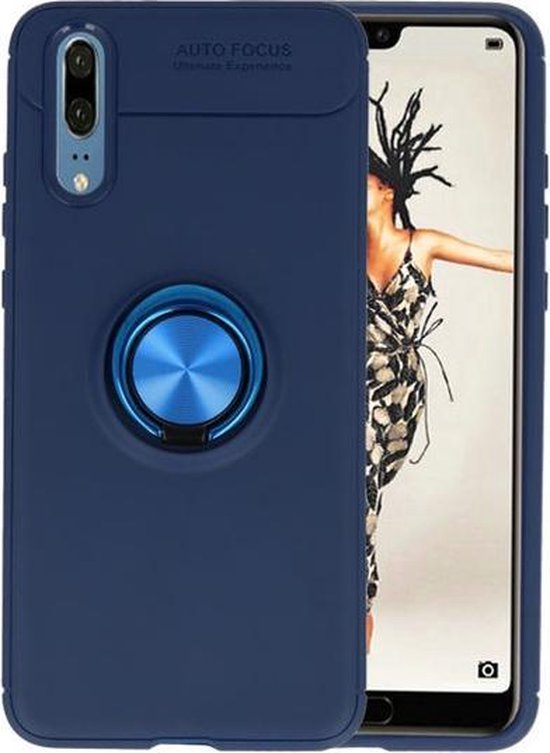 Coque en TPU souple bleu marine avec anneau pour Huawei P20