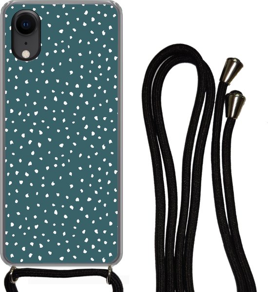 Coque avec cordon iPhone XR – Pois – Wit – Vert – Siliconen – Bandoulière – Coque arrière avec cordon – Coque pour téléphone avec cordon – Coque avec corde