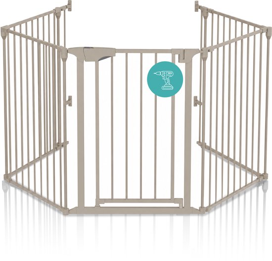 Barrière à vis ADSafety 5 panneaux – Jusqu&rsquo;à 340 CM – Barrière de sécurité – Barrière pour enfants multifonctionnelle – Séparateur de pièce – Barrière pour chiens – Japandi