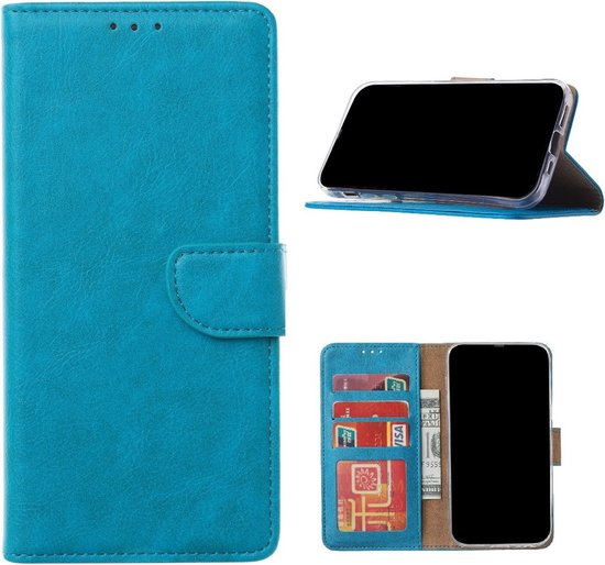 Étui de téléphone Bookcase adapté à iPhone 14 – Étui – Espace pour 3 cartes – Languette magnétique – Portefeuille – FuturiQ – Turquoise