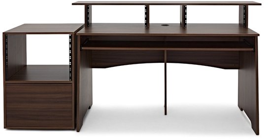 Bureau de studio audio professionnel 3 niveaux + meuble rack, Noyer