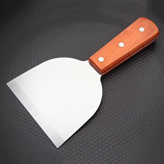 BukkitBow – Spatule Teppanyaki – Acier inoxydable et manche en bois – Spatule pour BBQ, Pizza et Cuisine – 18,5 x 10,4 cm