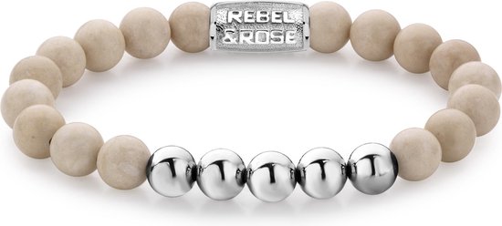 Bracelet Rebel & Rose – Woodstock White – 8 mm – couleur argent