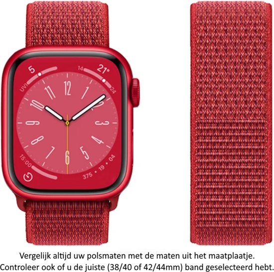 Bracelet de montre en nylon rouge adapté aux Apple Watch 1, 2, 3, 4, 5, 6, 7, 8, SE & Nike+, 42 mm, 44 mm et 45 mm série « Largeur homme » – Nylon tissé doux – 42 mm, 44 et 45 mm – rouge – Rouge – Taille : voir photo taille