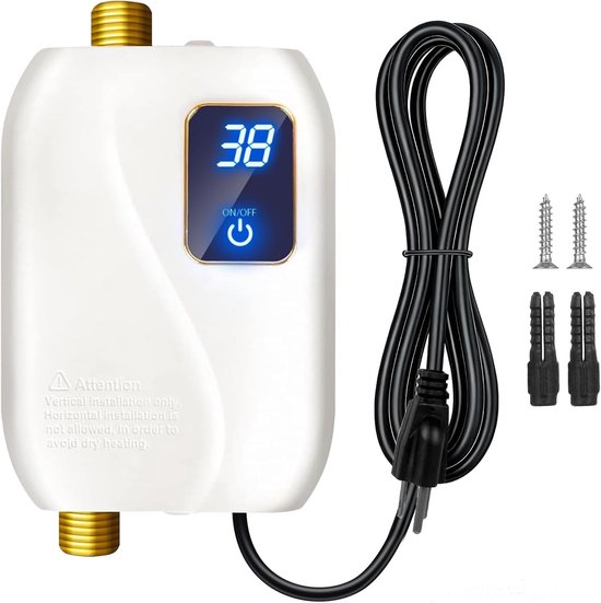 Chauffe-eau électrique instantané (110 V, 3000 W) pour alimentation directe en eau chaude, modèle sous évier avec affichage numérique, adapté pour cuisine et lavabo.