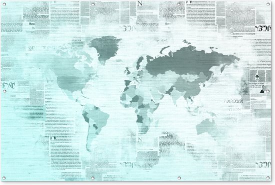 Décoration murale Wereldkaart – Journal – Blauw – 180×120 cm – Affiche de jardin – Toile de jardin
