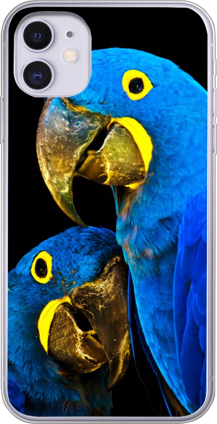 Coque iPhone 11 – Perroquet – Vogel – Ressorts – Blauw – Siliconen