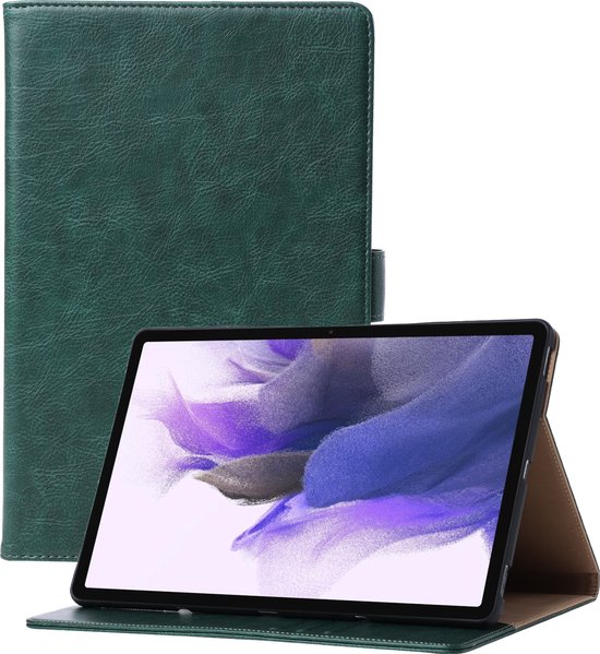 Étui de luxe compatible avec Samsung Galaxy Tab S7 FE (12.4 pouces, 2021) Vert – Housse book case avec compartiments