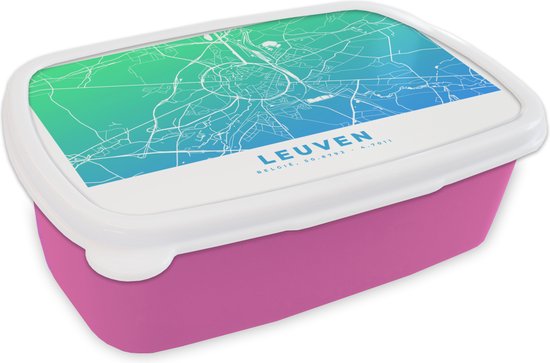 Breadbox Pink – Lunchbox – Breadbox – City Map – Louvain – Blauw – België – 18x12x6 cm – Enfants – Fille