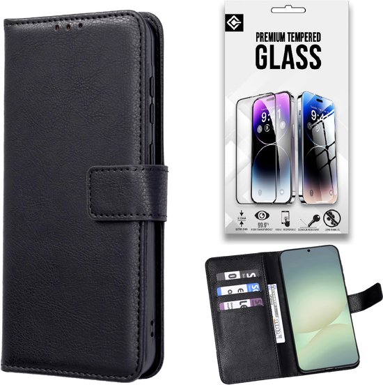 Étui Casemania et Verre Adapté pour Oppo Reno15 – Zwart – Étui Portefeuille Book Case avec Porte-Cartes – Étui Téléphone Wallet + 1x Protecteur d&rsquo;Écran en Verre
