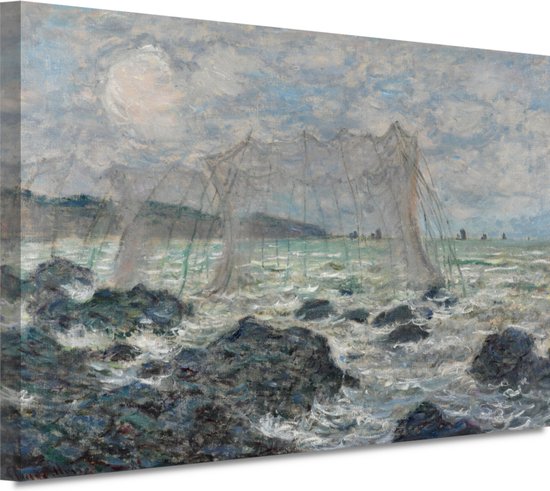 Filets de pêche à Pourville – Portrait de Claude Monet – Décoration murale Filets de pêche – Décoration murale maritime – Décoration murale rurale – Tableaux sur toile – Art mural 100×75 cm