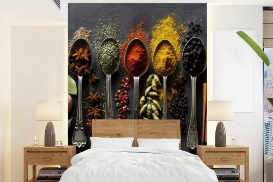 Behang – Fotobehang Lepels – Specerijen – Kaneel – Chili – Breedte 195 cm x hoogte 260 cm