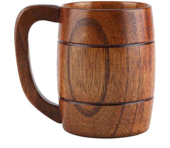 Chope à bière avec poignée en bois – Contenance environ 330 ml – Convient pour les restaurants, cafés et usage domestique – 8*8*10,5 cm – Couleur bois naturelle – 1 pièce