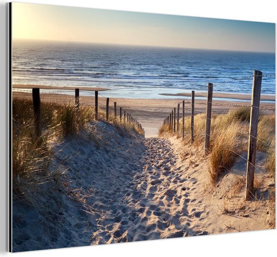 Décoration murale Métal – Peinture Aluminium Industrielle – Plage – Mer – Pays- Nederland – Dunes – Soleil – 60×40 cm – Dibond – Photo sur aluminium – Décoration murale industrielle – Pour le salon / chambre