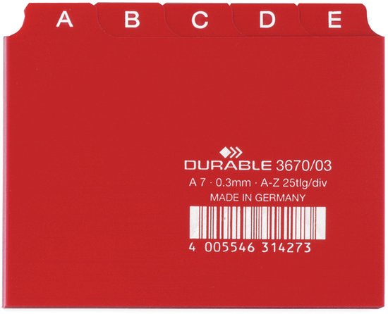 Cartes à onglet DURABLE, lettres AZ, plastique