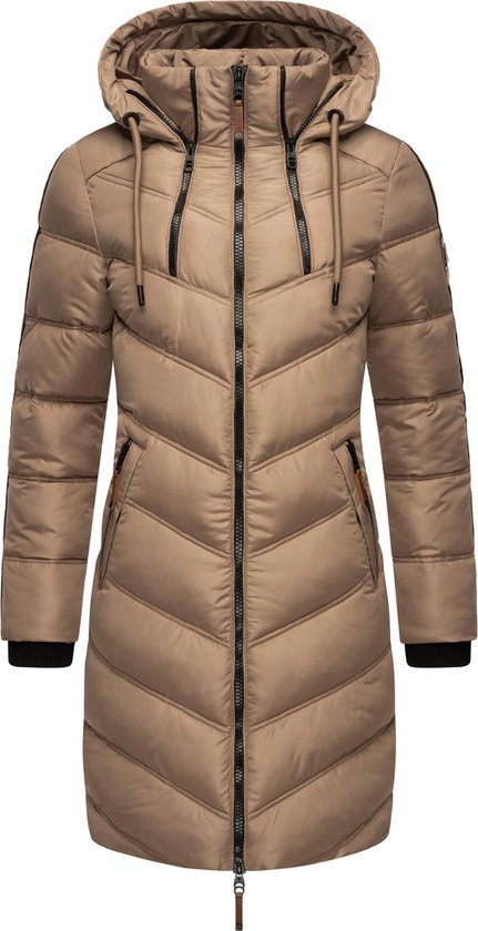 Confortable et coupe-vent Marikoo Armasa – Veste d&rsquo;hiver Femme – Adulte – À capuche – Taupe – XL