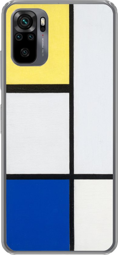Coque Xiaomi Redmi Note 10 – Composition avec du jaune, du bleu et du noir – Piet Mondrian – Coque de téléphone en Siliconen