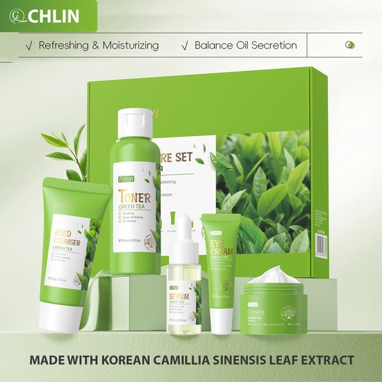 CL CHLIN® Fanyi Green Thee Skincare Set – Soins de la peau naturels pour une peau radieuse – Anti-acné – Sérum au thé vert – Sérum au thé vert – Gream au thé vert – Soin contre l&rsquo;acné