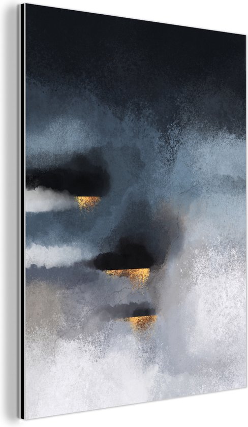 Décoration murale Métal – Peinture Aluminium Industrielle – Nuages – Gold – Abstrait – 90×120 cm – Dibond – Photo sur aluminium – Décoration murale industrielle – Pour le salon / chambre