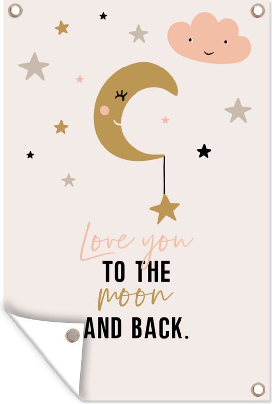 Décoration murale Citations – Love you to the moon and back – Proverbes – Enfants – Kids – Bébé – Filles – 120×180 cm – Poster jardin – Toile jardin – Poster extérieur