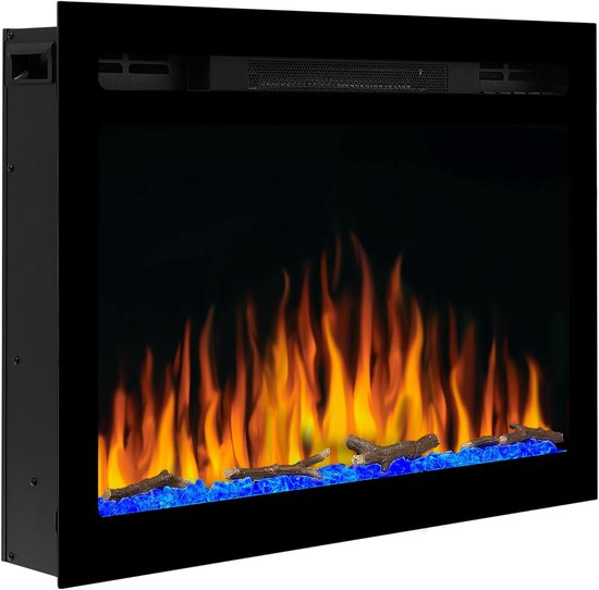 Cheminée électrique Ganeey LumaFlame AF27 – Encastrable et murale – Effet flamme 3D avec crépitement – ​​Chauffage 900 W – Siècle des Lumières LED – Télécommande – Minuterie – Thermostat – Design moderne – Zwart