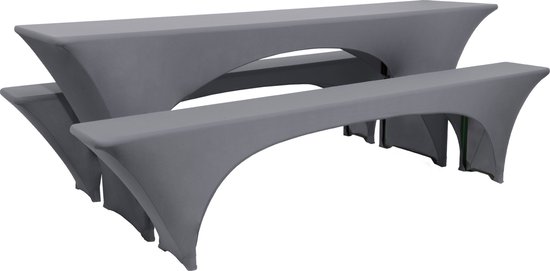 Beautissu Victoria – 3 Housses Élastiques pour Ensemble de Tente à Bière 220×70 cm – Housse Festive pour Table à Bière & 2 Housses pour Bancs à Bière en Anthracite