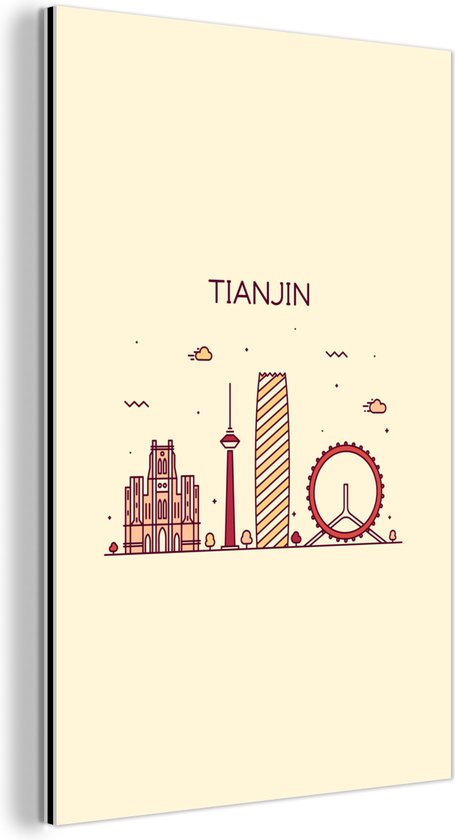 Décoration murale Métal – Peinture Aluminium Industrielle – Tianjin – Chine – Skyline – 100×150 cm – Dibond – Photo sur aluminium – Décoration murale industrielle – Pour le salon/chambre