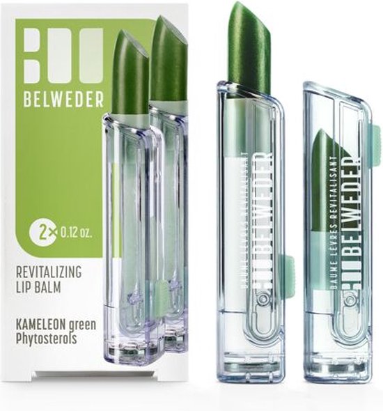 Belweder – 2 baumes à lèvres revitalisants couleur rose / rouge à lèvres Magic – Phytostérols vert caméléon – 2 pièces emballées dans une boîte