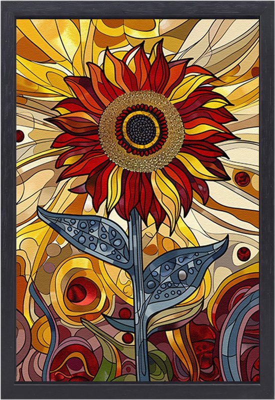 Décoration murale Tournesol – Peintures Fleurs – Peinture sur toile Feuilles – Peinture Campagne – Peintures sur toile avec châssis flottant – Peinture sur toile avec châssis flottant 40×60 cm
