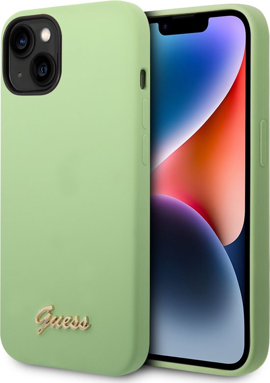 Coque arrière en silicone Guess pour iPhone 14 Plus – Logo en Métal – Vert