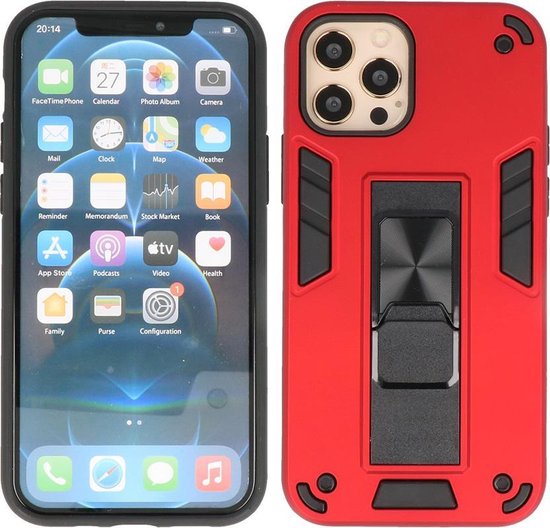 Coque iPhone 12 Pro Max – Coque rigide Tough Armor – Coque pour téléphone avec fonction de support – Couverture arrière Bestcases – Rouge
