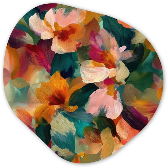 Décoration murale organique 40×40 cm – Peinture organique Harmonieuse – Fleurs abstraites – Tons chauds – Décoration murale salon – Décoration de chambre – Peintures – Esthétique du cercle mural