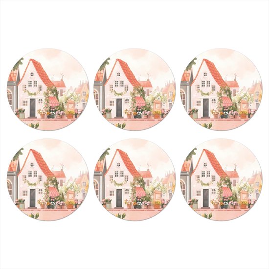 Dessous de verre Fleurs – Maisons – Village – 10×10 cm – 6 morceaux – Sous pour Verres et Tasses