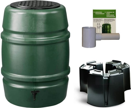 Baril de pluie en plastique Harcostar vert 168 litres avec pied et machine de remplissage automatique
