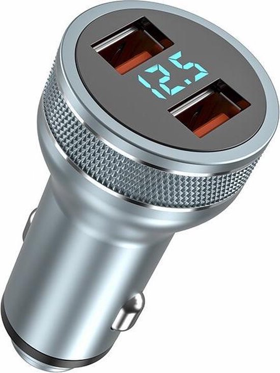 DrPhone Invisible3 USB QC3. 0 Chargeur de voiture 3A/9V – Charge rapide -12-24V- 36W avec détection de tension à affichage numérique – Argent