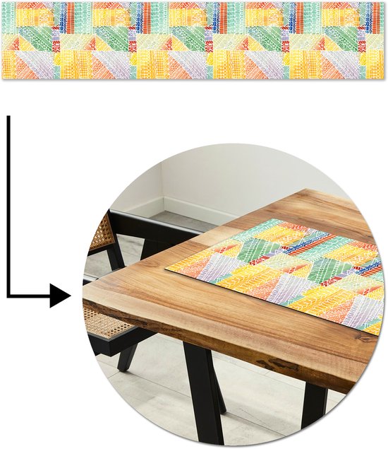 Chemin de table 200×40 cm – Tapis de table vinyle Motifs – Mosaïque – Abstrait – Décoration de table – Ornement de table – Décoration de cuisine – Ornement de table