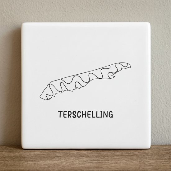 Carreau de Carte Minimaliste de l&rsquo;Île de Terschelling – Art Linéaire Moderne Décoration Murale – Carreau Céramique 15 × 15 cm