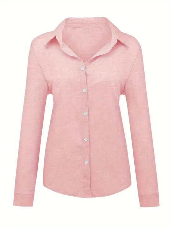 Chemisier en lin Nivard pour femme – T-shirt – Polo – Chemise – Été – Style Ibiza – Rose – Taille M