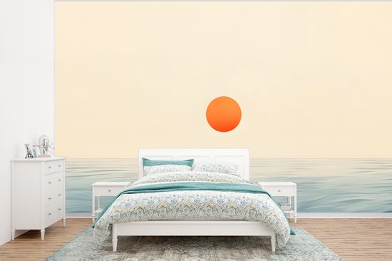 Behang – Fotobehang Zon – Oranje – Zee – Breedte 400 cm x hoogte 300 cm