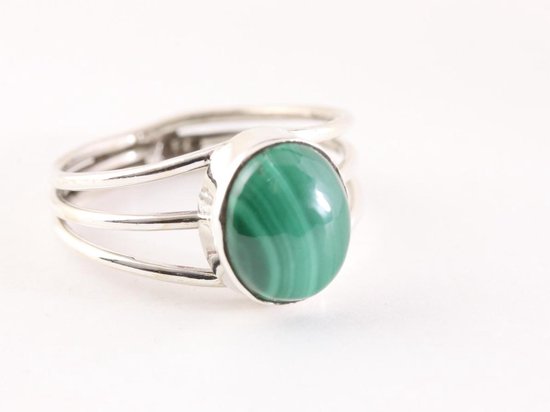 Bague ajourée en argent avec malachite – taille 18