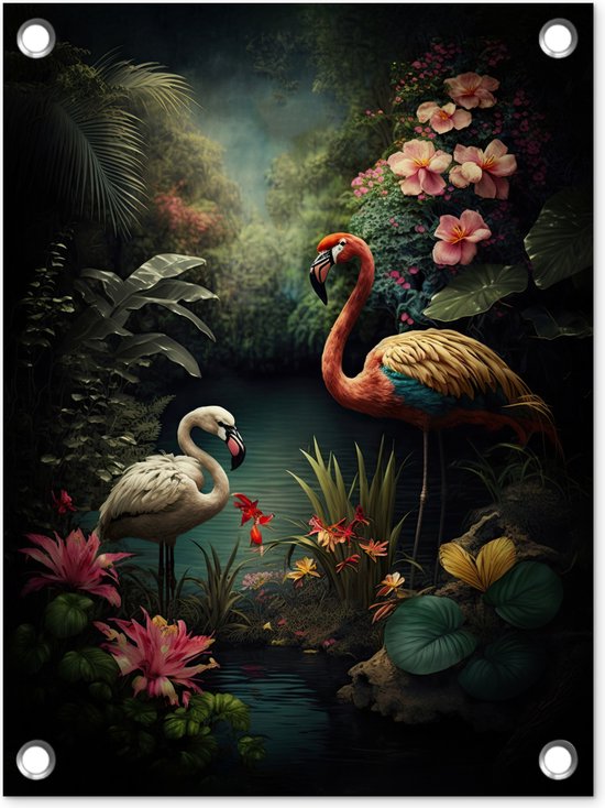 Décoration de Jardin Flamingo – Fleurs – Jungle – Vogels – Nature – 30×40 cm