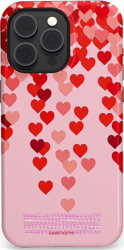 Étui Casetastic Compatible avec Apple iPhone 15 Pro Max Magsafe – Coque de Protection Élégante Duo-layer – Cœurs de la Saint-Valentin Rose Rouge Rideau