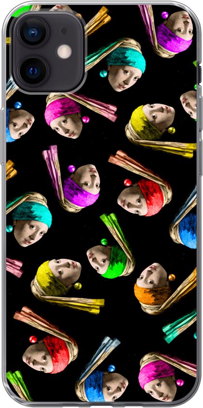Coque iPhone 12 mini – Boucle d&rsquo;oreille fille avec perle – Arc-en-ciel – Motifs – Siliconen