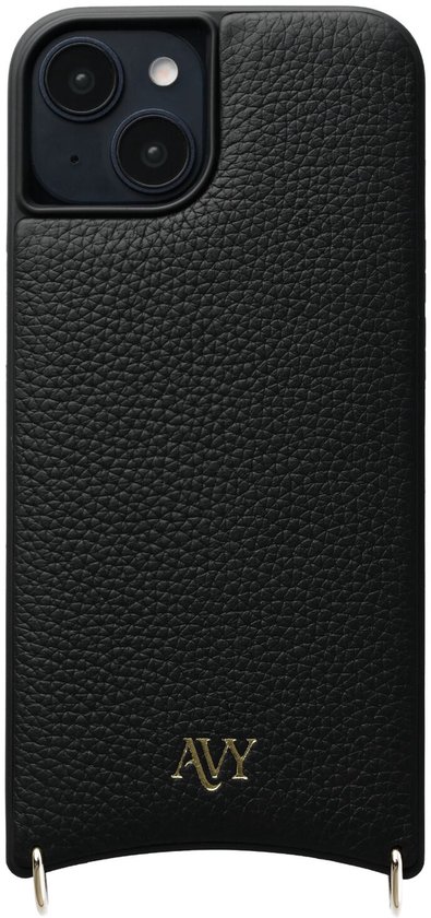 Étui en cuir AVY | Convient pour Apple iPhone 14/13 | Compatible avec MagSafe | Étui en cuir | Couverture arrière | Crochets pour cordon | Noir