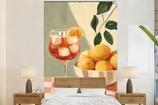 Behang – Fotobehang Citroenen – Glas – Tafelkleed – Geblokt – Breedte 200 cm x hoogte 300 cm