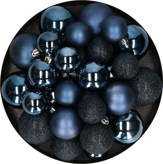 30x Boules de Noël en plastique bleu foncé 4-5-6 cm – Mat / brillant / pailleté – Boules de Noël en plastique incassable – Décoration d&rsquo; Décorations pour sapins de Noël bleu foncé