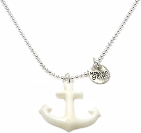 Collier Heaven Eleven chaîne à billes en acier inoxydable avec une ancre de bois de cerf