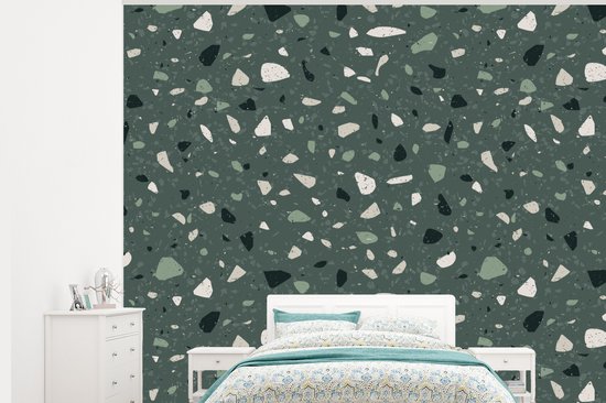 Behang – Fotobehang Terrazzo – Patroon – Kleurrijk – Groen – Breedte 300 cm x hoogte 240 cm