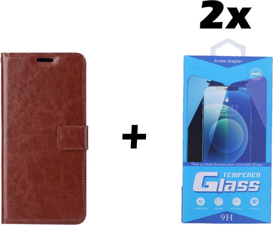 Coque pour iPhone 11 Pro Max – Bookcase – Espace pour 3 cartes – Similicuir – avec 2x Protecteur d&rsquo;écran trempé – SAFRANT1 – Marron Foncé